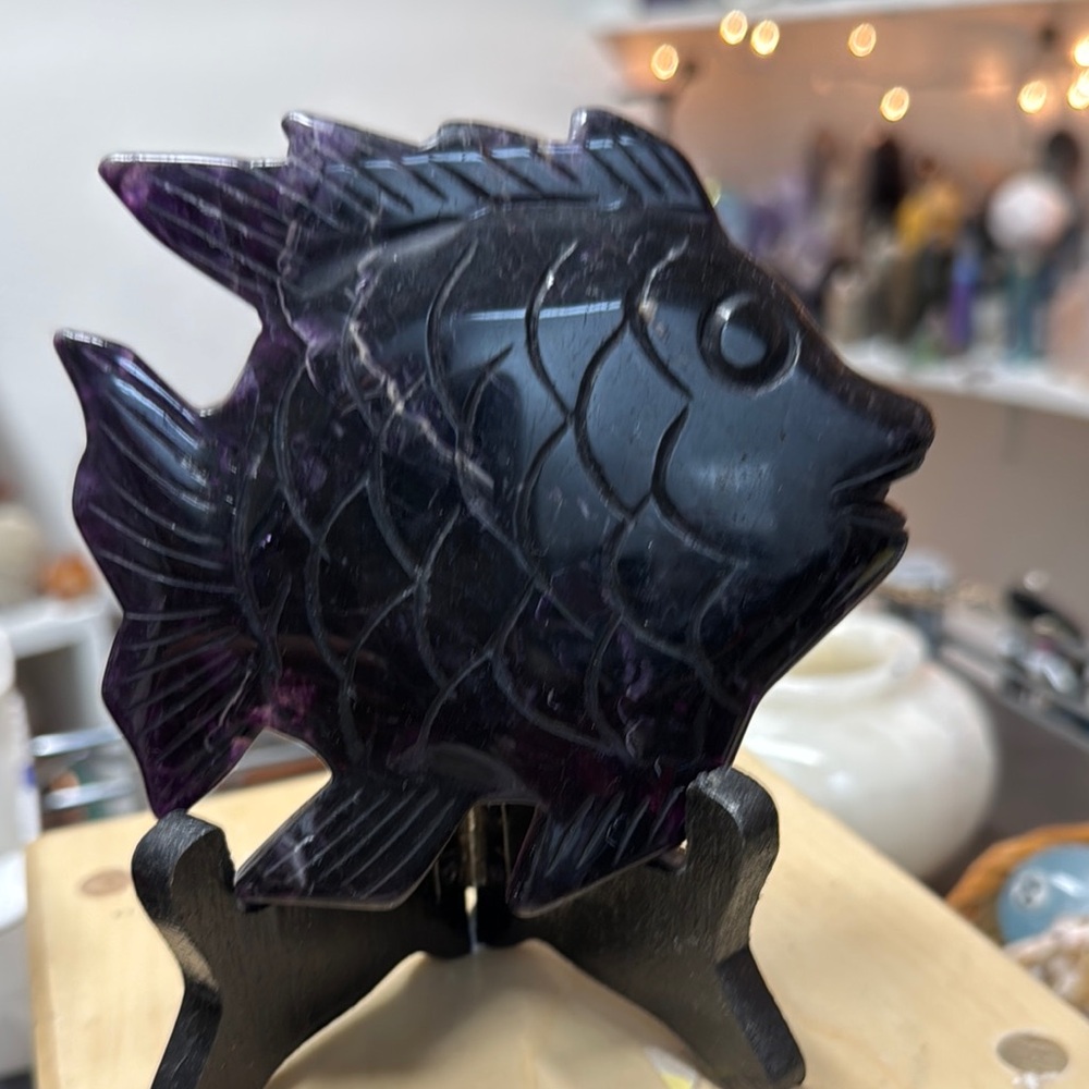 Deep Purple Fluorite Sun Fish 4” x 4”